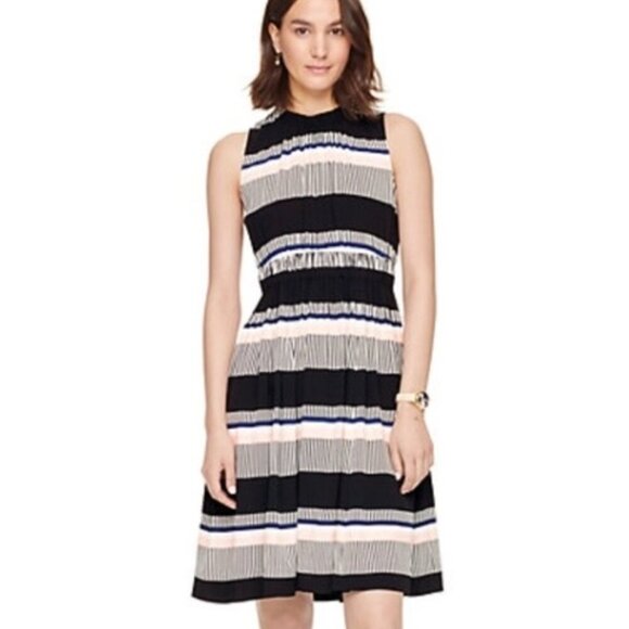 Kate Spade Bay Stripe Tieback Dress in Black White Pink Size 6 - Picture 1 of 4